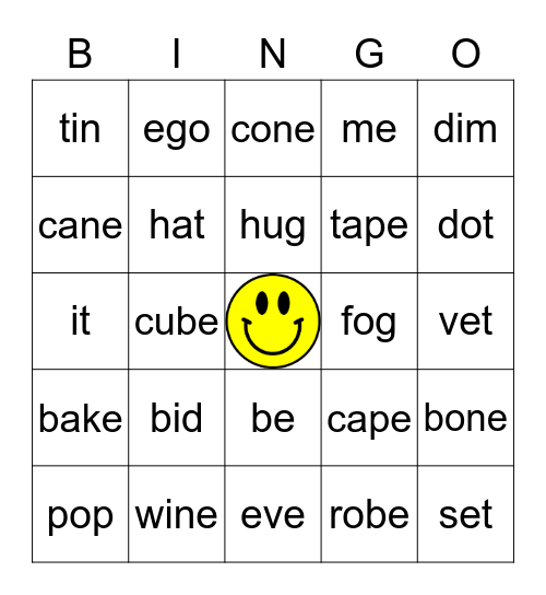 Long and Short Vowels Bingo Card