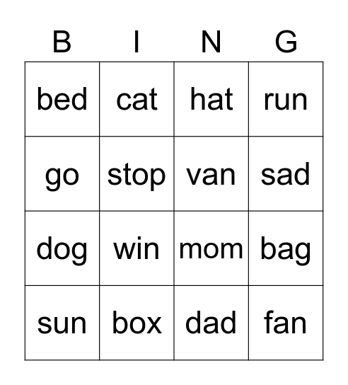 Private and Phonics 1A Bingo Card