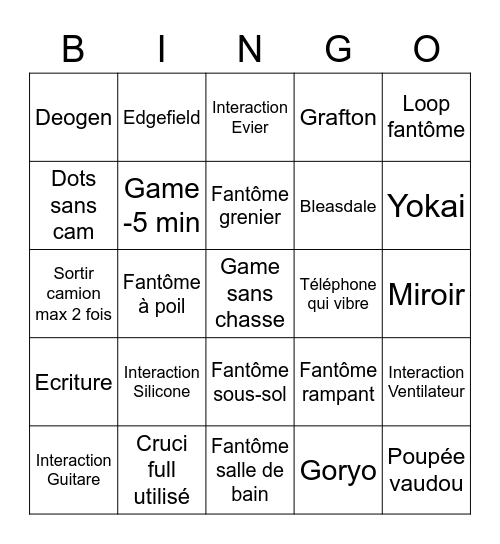 Bingo phasmo Bingo Card