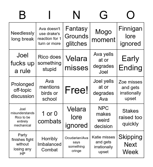 D&D Bingo Card