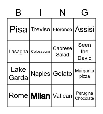 ITALY Bingo Card