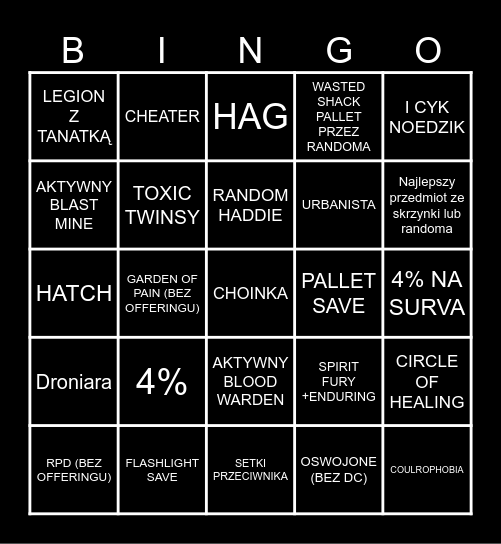 Dead by Buglight Bingo Card