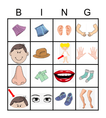 Body and Clothes Bingo Card