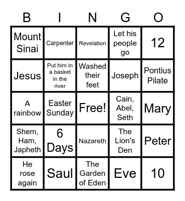Bible Trivia Bingo Card