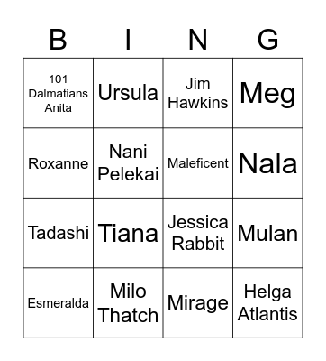 Disney Hotties Bingo Card