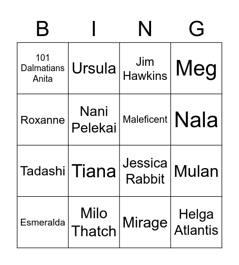 Disney Hotties Bingo Card