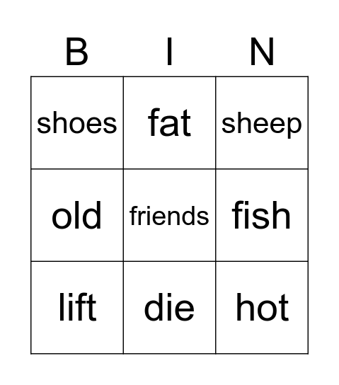 Phonics 1B and 2B Bingo Card