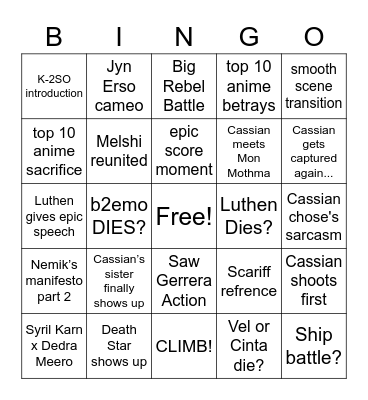 Andor S2 Bingo Card