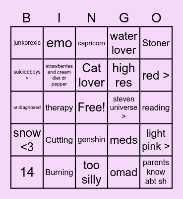 Bee's Bingo :3 Bingo Card