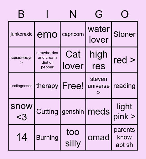 Bee's Bingo :3 Bingo Card