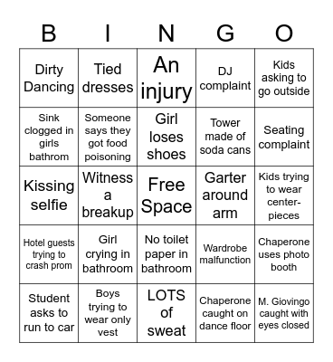 Prom Bingo Card