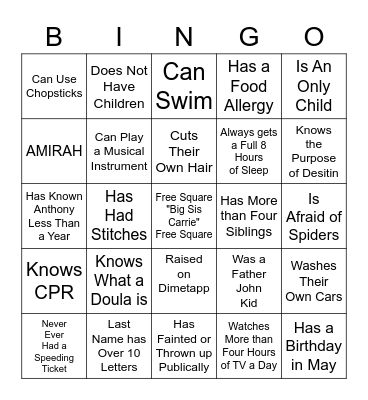 Amirah's Family Member Who.... Bingo Card