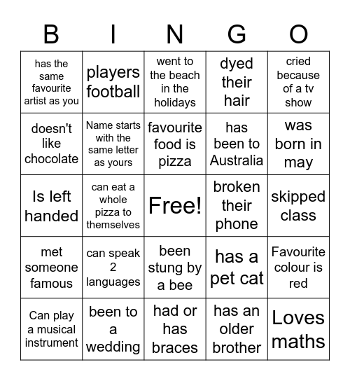 Untitled Bingo Card