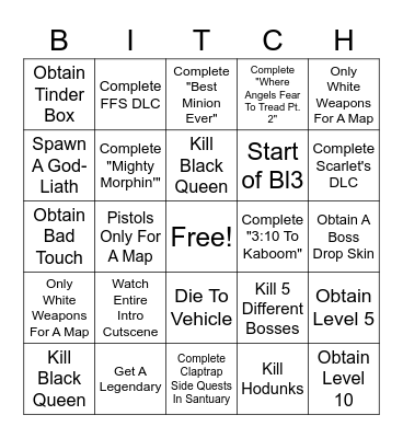 Borderlands 2 Bingo! Bingo Card