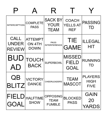 TAILGATE Bingo Card