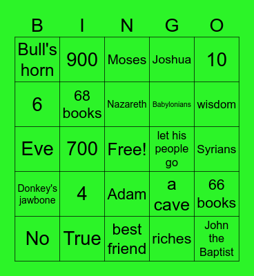 Bible Trivia Bingo Card