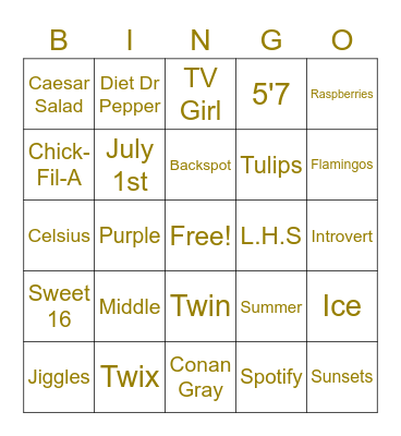 Heather's Bingo Game Bingo Card