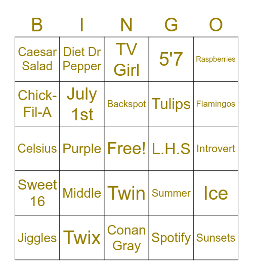 Heather's Bingo Game Bingo Card