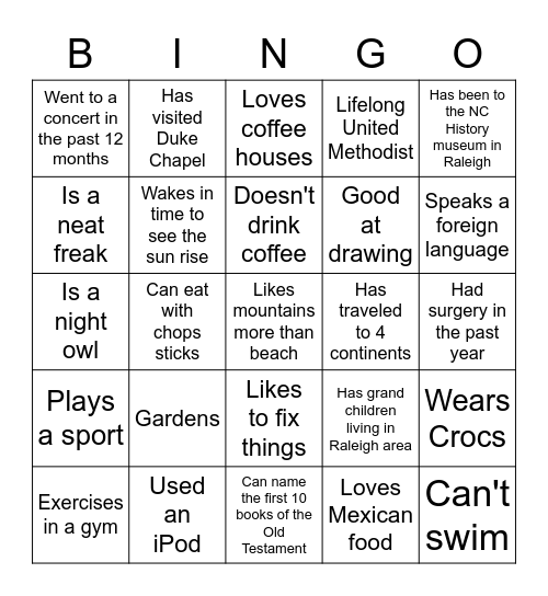 Game Day  Bingo Card