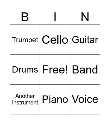 Musical Instrument Bingo! Bingo Card