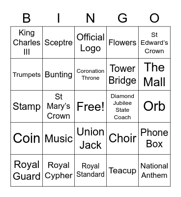 Coronation Bingo Card