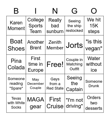 Cruise Bingo 1 Bingo Card