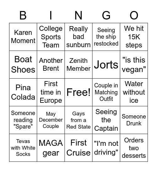 Cruise Bingo 1 Bingo Card