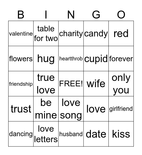 Valentines Day Bingo Card