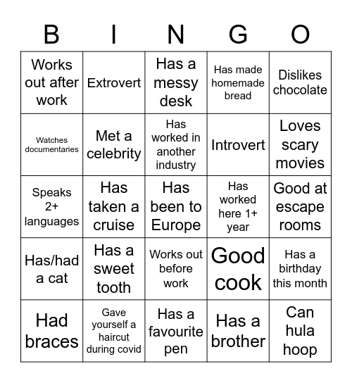 Team Bingo Card