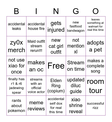Zy0x Theoretical Stream Moments Bingo Card