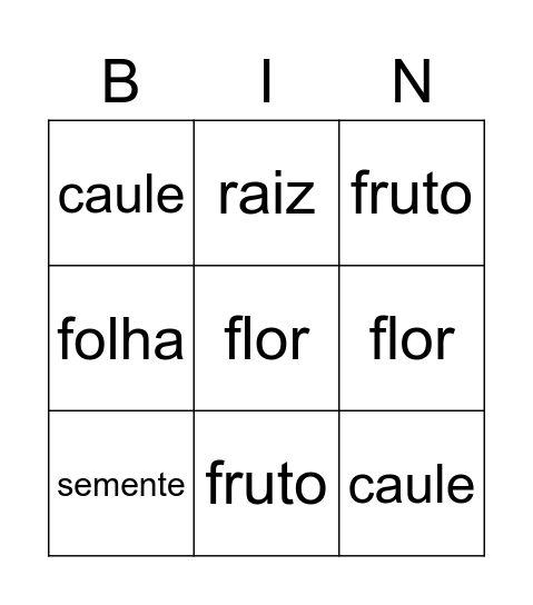 Plantas Bingo Card