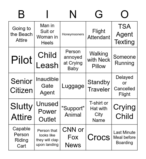 Airport Bingo Card