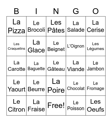 Linden and Lucas' Bingo Game - French Foods Bingo Card