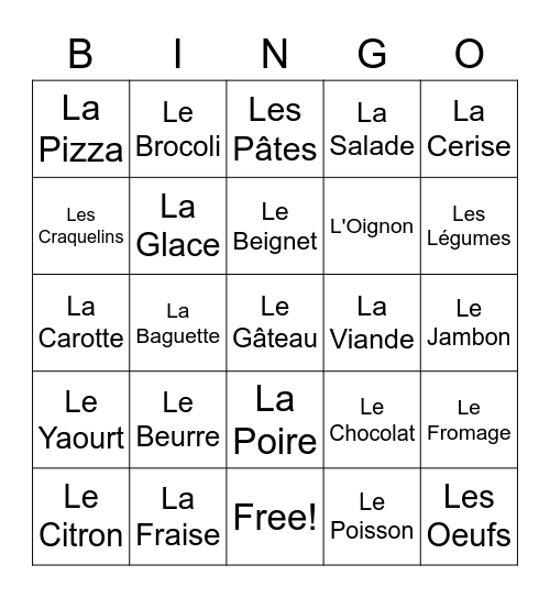 Linden and Lucas' Bingo Game - French Foods Bingo Card