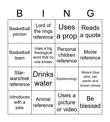 Sunday Sermon Bingo Card