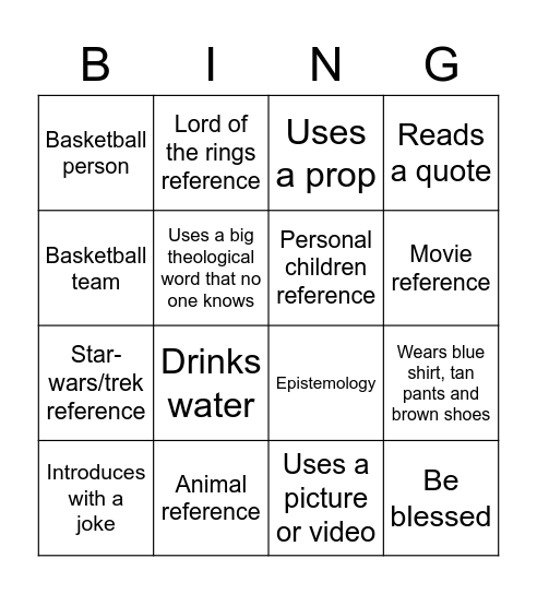 Sunday Sermon Bingo Card