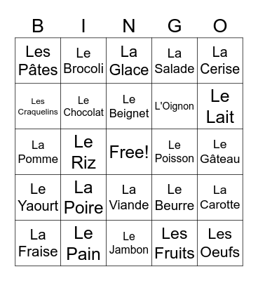 Linden and Lucas' Bingo Game - French Foods Bingo Card