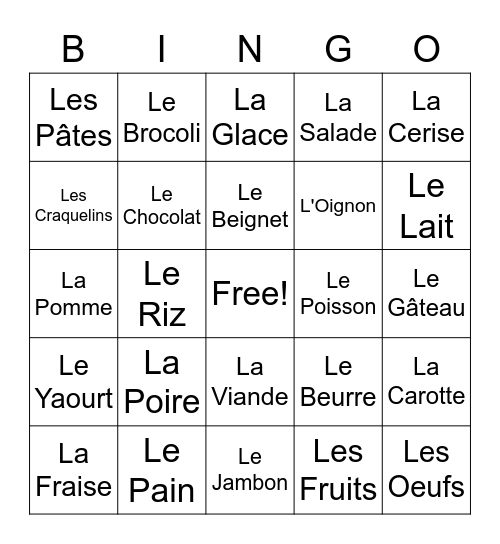 Linden and Lucas' Bingo Game - French Foods Bingo Card