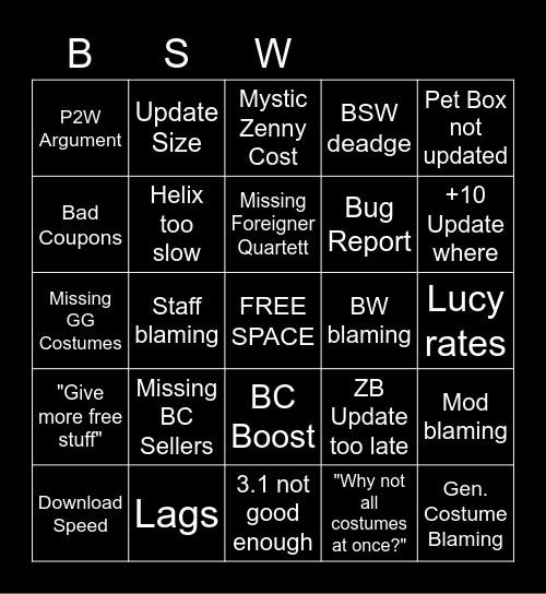 3.1 Complaint Bingo Card