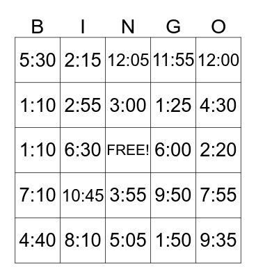 Time Bingo Card