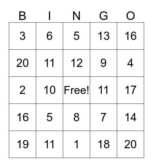 Bingo Number Bingo Card