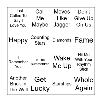 Smash Hits Bingo Card