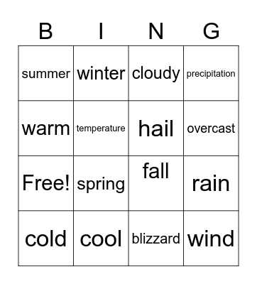 Weather Bingo Card