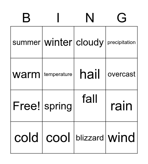 Weather Bingo Card