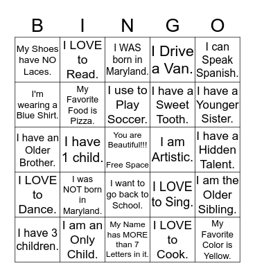 Ice Braker Bingo Card