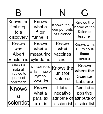 Getting to know Science Bingo Card