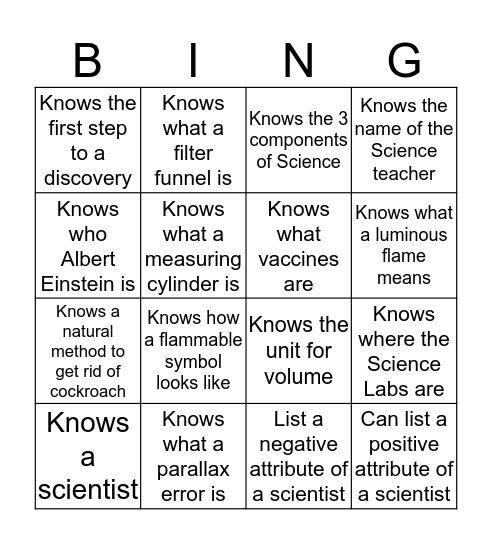 Getting to know Science Bingo Card