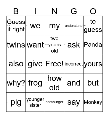 TWINS (English) Bingo Card