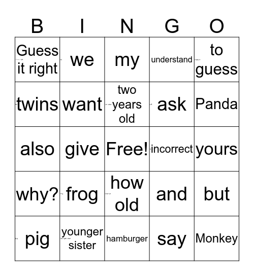TWINS (English) Bingo Card