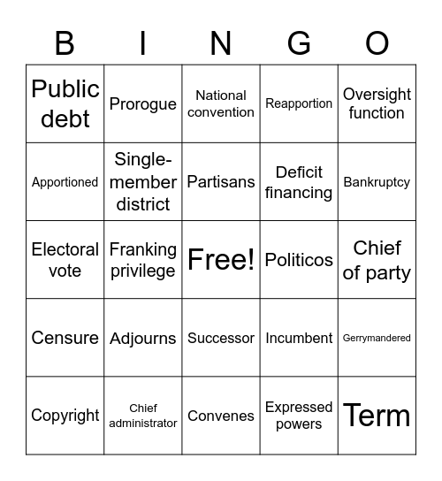 Bill to law Bingo Card